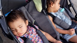 Travel with twins napping in the double stroller